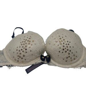 Victoria’s Secret Very Sexy Push-Up Bra – Nude & Black Lace with Rhinestones 32C